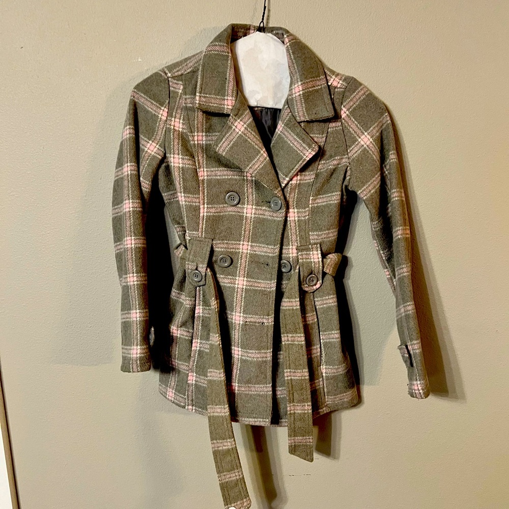 Girls pea coat grey and pink